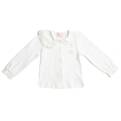 China 2022 New Breathable Cotton 100% White Long Sleeve Blouse With Embroidered Lace Spring And Falling Hot Girls' Shirts for sale