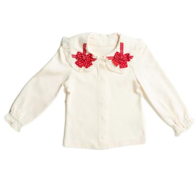 China Breathable little Allison girls beige long sleeve blouse for spring and fall with new style bow inside the girl's shirt for sale