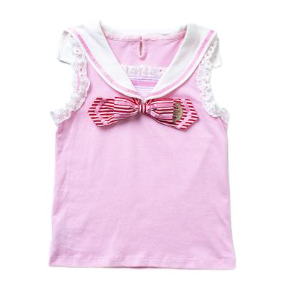 China 2022 Allison Factory Price Breathable Little Hot Pink And Blue Top Cute Girls Outfit Girls Bow Dog Navy Sleeveless Shirts for sale