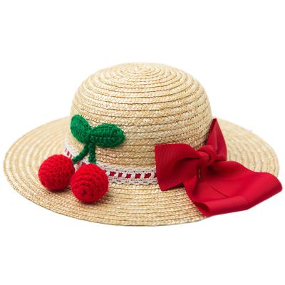 China Girls' Allison Factory 2022 Casual Price Latest Variety Small Travel Cherry Red Bow Kids Straw Hat Girl Hat Girl Cute Cat for sale