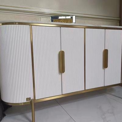 China Craved Furniture Durable Marble Top Sideboards Modern Living Room Dining Cabinet With Gold Stainless Steel Frame Console Cabinet for sale