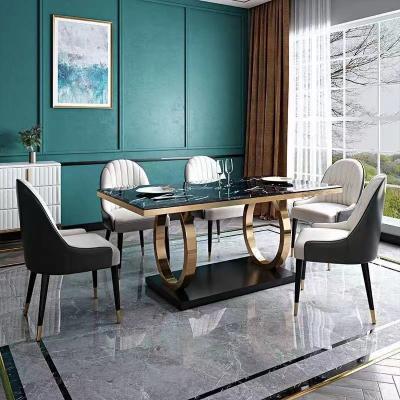 China Durable Home Furniture Table Set Stone Italian Luxury Modern Square Corner Table Light Stainless Steel Marble Dining Set for sale