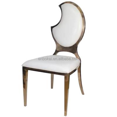 China Stackable luxury wedding dining chair in gold stainless steel frame with back special design stainless steel wedding chairs for events for sale