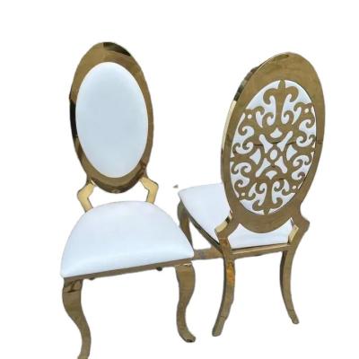 China Hot Selling Stackable White Gold Banquet Dinner Chair Stainless Steel Wedding Leather Chair Wedding Events For Restaurants for sale