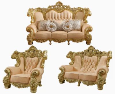 China European classic french living room luxury gold wood tufted furniture sofa pink leather chaise lounge for sale