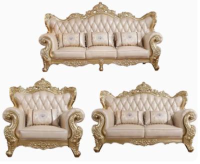 China European Classic Style Tufted Classical Living Room Furniture Leather Solid Wood Royal Sofas for sale