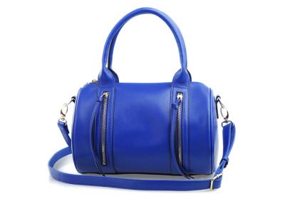 China Blue Zippered Womens Leather Tote Bags with Polished Gold Feet for sale