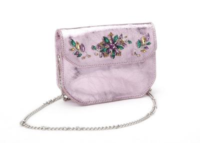 China Mettalic Pink Cracked Small Leather Clutch Bags with Crystal Flap for sale