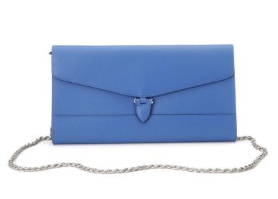 China Bolsos de embrague azules del cuero auténtico para las mujeres, aleta de la broche de Saffiano en venta