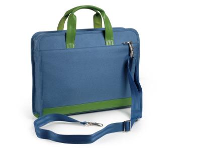 China La bolsa de asas de nylon azul del cuaderno con la manija verde para los profesionales de la indumentaria de oficina informal en venta