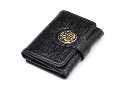 China Personalised Black Leather Trifold Wallet for Ladies / Girls / Women for sale