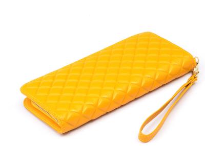 China Yellow Embossed Genuine Leather Wallets , Top Grain Pebble Nylon Lining for sale