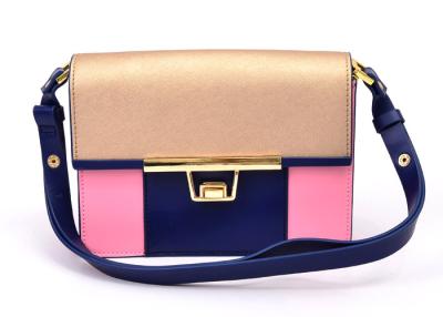 China Gold Saffiano Flap Small Ladies Leather Shoulder Bags with Big Gold Lock for sale