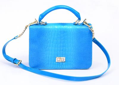 China Bright Blue Small Leather Shoulder Bag with Removable Chain Strap for sale