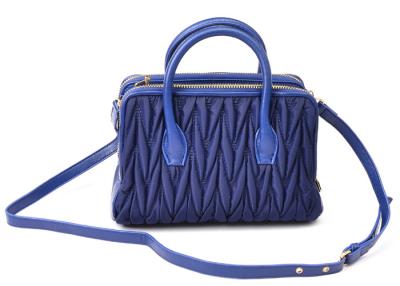 China Custom Luxury Blue Womens Leather Bag with SheepSkin Trimming for sale