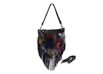 China Heart Shape Soft  Fox Fur Handbags , Suede Leather Handbags With Fringe for sale