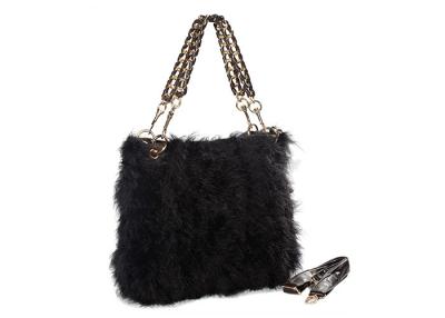 China Chain Shoulder Strap Black Fur Hobo Bag / Genuine Leather Hand Bags for sale