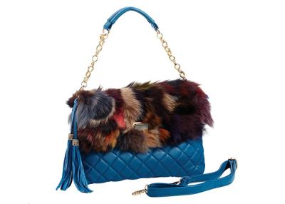 China OEM Blue Fox Fur Handbag / Chain Shoulder Strap Suede Tassel Bag for sale