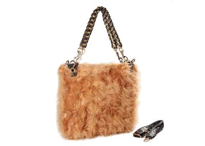 China Apricot Ostrich Hair Brown Leather Hobo Bag with Two Shoulder Strap for sale