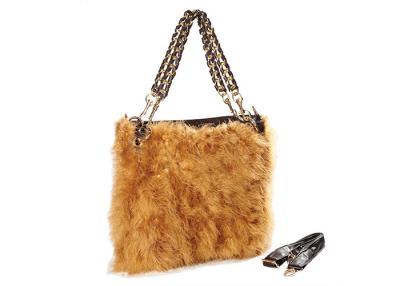 China Womens Real Fur Hobobags Khaki Tote Bag with Genuine Leather Handles for sale