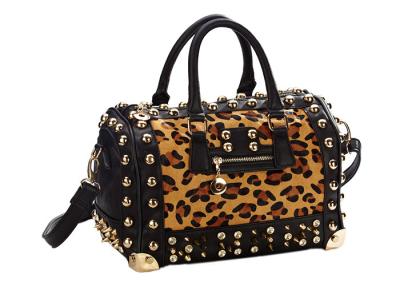 China Leopard Print Horse Fur Handbags Genuine Leather Studded Tote Bag for sale