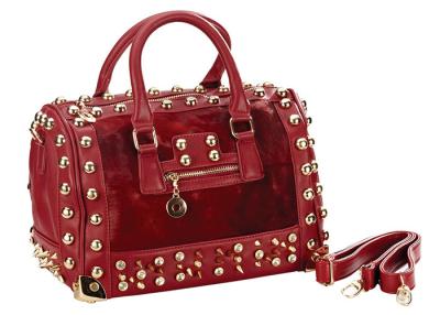 China Genuine Leather Red Fur Handbags Horse Hair with Big Round Rivet for sale