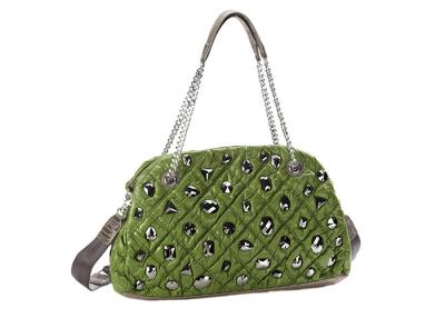 China Lemon Green Beaded Handbags / Nylon Tote Bags With Zipper OEM for sale