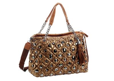 China Quilted Beaded Nylon Bag With Leather Handles Women Satchels for sale