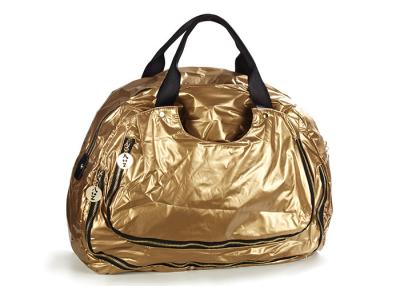 China Fashion Oversized Zipper Tote Nylon Bag with Leather Handles in Golden for sale