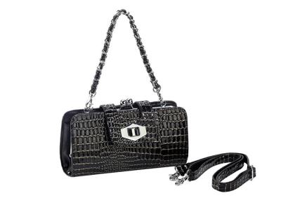 China Small Black PU Leather Bag Croco Embossed Girls Shoulder Bags for sale