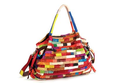 China Bolso de cuero del remiendo de las señoras de la moda hecho por la zalea del pedazo del multicolor en venta