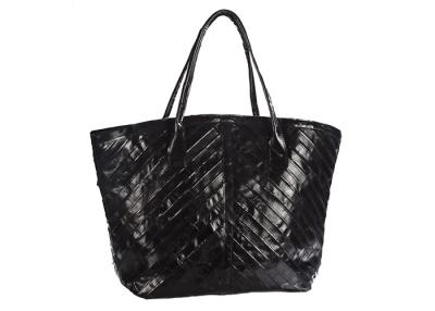 China Black Shopping Tote Patchwork Leather Bag with Zipper Pocket for sale