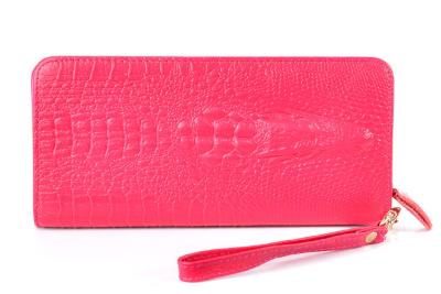 China Pink Croco Long Genuine Leather Wallets / Genuine Leather Wristlet Bag for sale