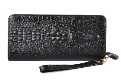 Chine Crocodile en cuir noir de signature de portefeuille de bracelet de Pebbled long à vendre