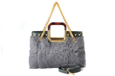 China Fur / Real Leather Ladies Handbags Metal Chain Shoulder Strap for sale