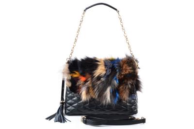 China Fox Fur Ladies Leather Shoulder Bags for Winter, Genuine Cow Leather Quilted for sale