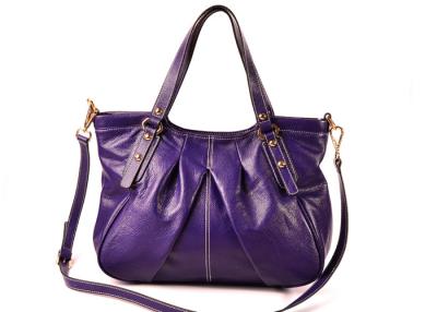 China Deep Purple Lady Leather Hobo Bag Top Grain Real Leather Hexangular Buckle for sale