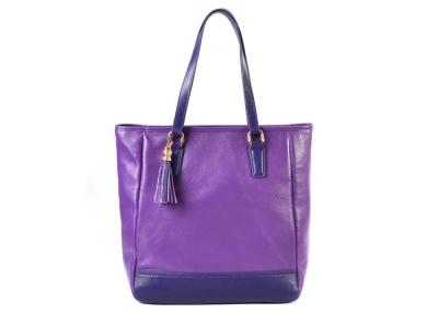 China Genuine Cow Leather Hobo Bag Purple Big Capacity with Long Handles for sale