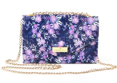 China Floral Print PU Leather Clutch Bags Chain Strap Wallet Pockets Inside for sale