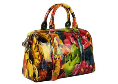 China Floral Print Vinyl Leather Ladies Handbag For Summer , Lock On Zip for sale