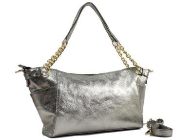 China Metallic Silver Cracked Leather Ladies Shoulder Bag Two Pockets on Sides for sale