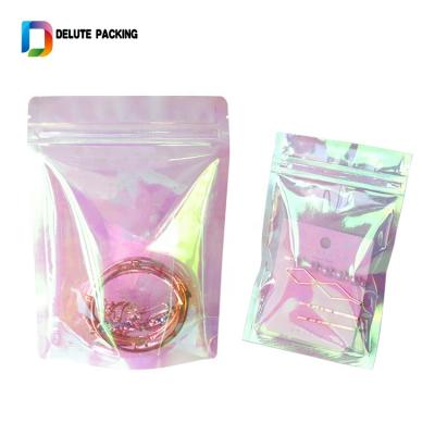 China Security in stock 3 Side Smell Proof Small Plastic Ziplock Aluminum Foil Zip Lock Mylar Holographic Bags for sale