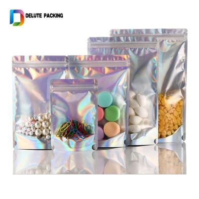 China Security Customized Printing Zipper Pouch Mylar Zip Lock Packaging Holder Holographic Candy Food Seal Bag for sale