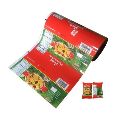 China Customized Printed Aluminum Foil Laminated Roll Film Plastic Puffs Food Popcorn Potato Chips Packaging Bag for sale