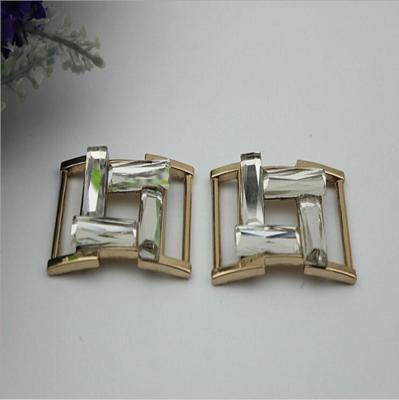 China Shoes hardware gold rectangle diamond metal decorative buckles with hanging plating for sale