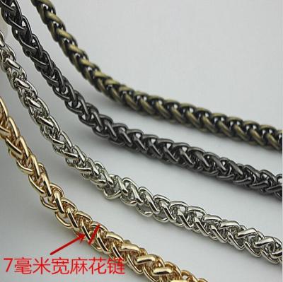 China Super quality cheaper twist flower light gold 7 mm width iron metal handbag chain for sale