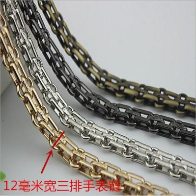 China Fashionable classical high quality light gold 12 mm width three rows metal chain for handbags for sale