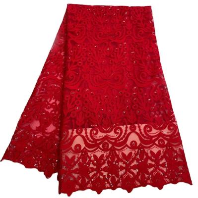 China Mesh Fabric With Sequin Beads Breathable Floral Pattern African Nigerian Lace Wedding Dress For Women for sale