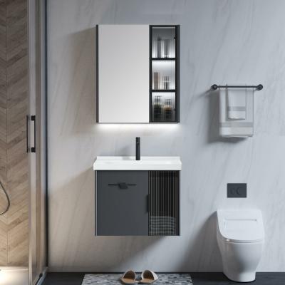 China Modern Modern Bathroom Cabinet High Quality Stainless Steel 304SS Chipboard Stone Counter Top Vanity With LED Lights for sale