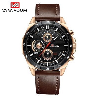 China Complete calendar for men watch sports high quality industrial fashion brands style quartz black leather waterproof calendar direct selling men watch for sale